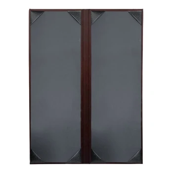 H. Risch, Inc. 4 1/4" x 14" Wine Tuxedo Leather Customizable 2 View Menu Cover with Picture Corners