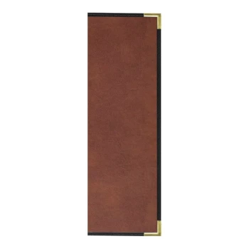 H. Risch, Inc. 4 1/4" x 14" Brown Tuxedo Leather Customizable 2 View Menu Cover with Interior Pockets
