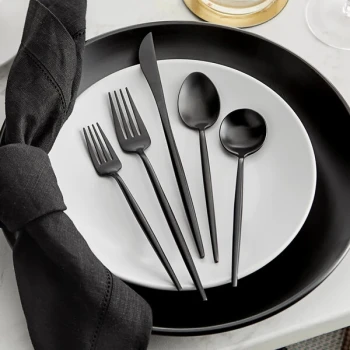 Acopa Odin Black 18/8 Brushed Stainless Steel Extra Heavy Weight Forged Flatware Set with Service for 12 - 60/Pack