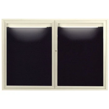 Aarco ADC4872IIV 48" x 72" Enclosed Hinged Locking 2 Door Powder Coated Ivory Aluminum Indoor Lighted Message Center with Black Letter Board