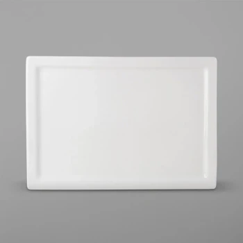 Tuxton ABU-554 Napa AlumaTux 15 1/2" x 11" Pearl White (European White) Rectangular China Plate - 6/Case