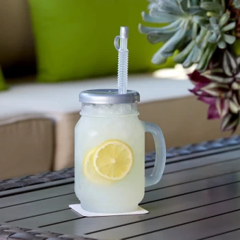 28 oz. Clear Plastic Drinking Jar with Lid and Straw - 60/Case