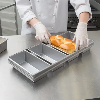 Chicago Metallic 44245 1 lb. 4-Strap Glazed Aluminized Steel Bread Loaf Pan - 8 1/2 inch x 4 1/2 inch x 2 3/4 inch