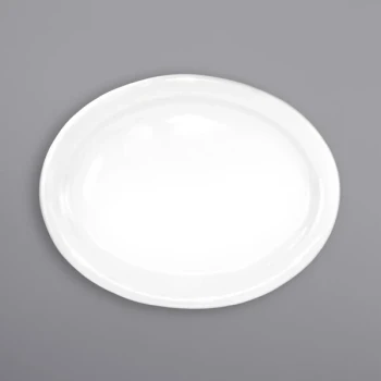 International Tableware Brighton 9 3/4" x 7 1/2" Oval European White Narrow Rim Porcelain Platter - 24/Case