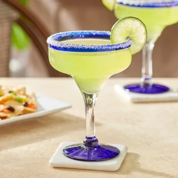 Acopa Tropic 12 oz. Margarita Glass with Blue Rim and Base - 12/Case