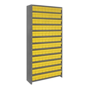 Quantum Super Tuff 36" x 18" x 75" Steel Closed 13-Shelf Euro Drawer Shelving System with (108) 17 7/8" x 3 3/4" x 4 5/8" Yellow Bins CL1875-604YL