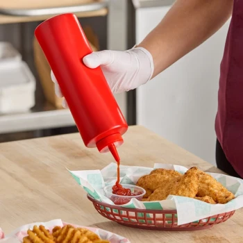 Choice 24 oz. Red Squeeze Bottle   - 6/Pack
