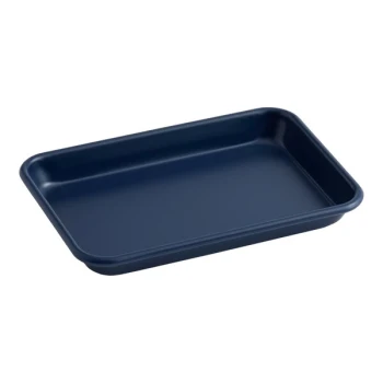 Baker's Lane Eighth Size 19 Gauge Non-Stick 6 1/2 inch x 9 1/2 inch Dark Blue Wire in Rim Aluminum Bun / Sheet Pan / Tray