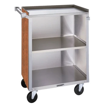 Lakeside 810VC 3 Shelf Medium Duty Stainless Steel Utility Cart with Enclosed Base and Victorian Cherry Finish - 16 7/8" x 28 1/4" x 34 1/2"