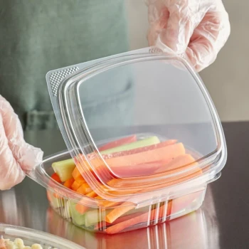 Choice 8 oz. Clear Recycled PET Tall Hinged Deli Container - 200/Case
