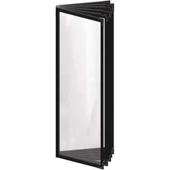H. Risch, Inc. TE-12V Deluxe Sewn 4 1/4" x 14" Black 12 View Vinyl Menu Cover with Black Smooth Corners and Gloss Finish