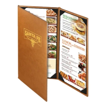 Menu Solutions BEL30BA Bella Collection 4 1/4" x 11" Customizable Soft Leather-Like 3 View Continuous Menu Cover