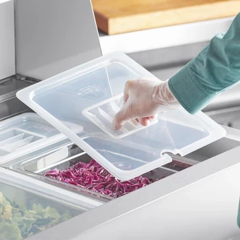 Vigor 1/2 Size Translucent Polypropylene Handled Lid with Notch