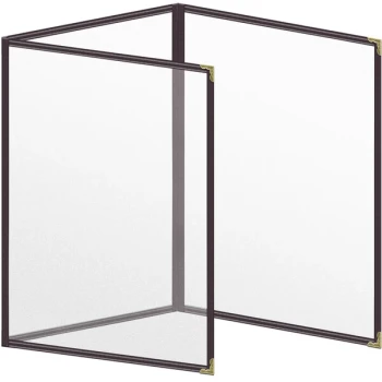 H. Risch, Inc. TET Deluxe Sewn 8 1/2" x 11" Brown 6 View Foldout Vinyl Menu Cover With Gold Decorative Corners and Matte Finish
