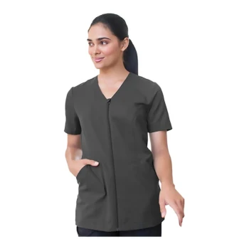 Edwards 7260 Women's Customizable Steel Gray Sorrento Moisture-Wicking Power Stretch Full-Zip Housekeeping Tunic with Soil Release - Polyester - 2X