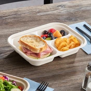 World Centric 29 oz. 3-Compartment Compostable Fiber Container with Leaf Plus - 400/Case