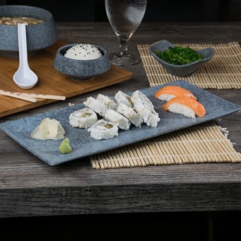 10 Strawberry Street BISEKI-14RECPLTR Biseki 15" x 6 3/4" Rectangular Blue Stoneware Platter - 6/Case