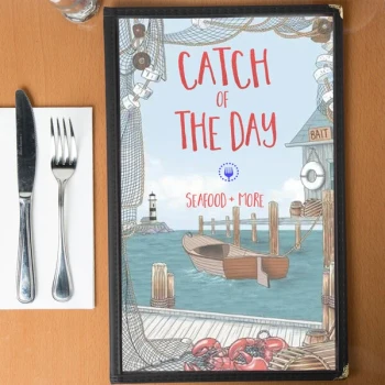 Choice 8 1/2" x 14" Menu Paper - Seafood Themed Harbor Design Cover - 100/Pack