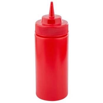 TableCraft 11663K 16 oz. Red WideMouth™ and Standard Cone Tip Squeeze Bottle with 63 mm Opening - 12/Pack