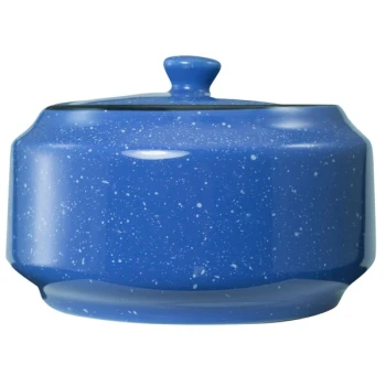International Tableware Campfire 13 oz. Speckle Ocean Blue Stoneware Sugar Bowl with Lid - 12/Case