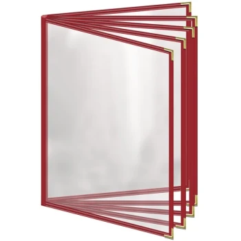 H. Risch, Inc. TE-10V Deluxe Sewn 8 1/2" x 11" Red 10 View Vinyl Menu Cover with Gold Smooth Corners and Gloss Finish