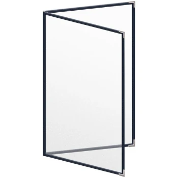 H. Risch, Inc. TED Deluxe Sewn 8 1/2" x 14" Blue 4 View Menu Cover with Silver Smooth Corners and Matte Finish