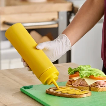 Choice 24 oz. Yellow Wide Mouth Squeeze Bottle - 6/Pack
