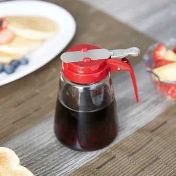 TableCraft 1371RE 12 oz. Glass Syrup Dispenser with Red ABS Top - 12/Pack