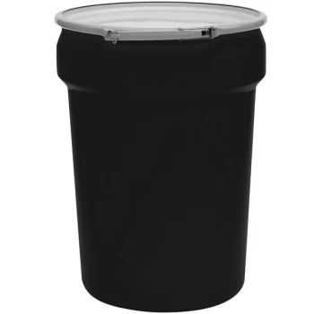 Eagle Manufacturing 1601MBKBG 30 Gallon Black Plastic Barrel Drum with 2" x 2" Bung Holes and Metal Lever-Lock