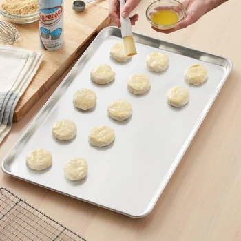 Choice Two-Thirds Size 19 Gauge 16 inch x 22 inch Wire in Rim Aluminum Bun / Sheet Pan