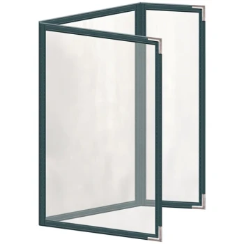 H. Risch, Inc. TEDQ Deluxe Sewn 5 1/2" x 8 1/2" Green 6 View Menu Cover with Silver Smooth Corners and Glossy Finish