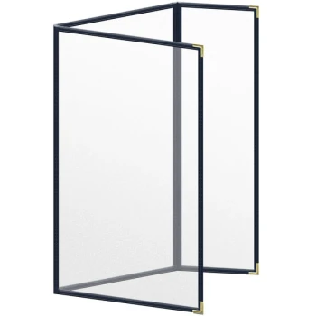 H. Risch, Inc. TEDQ Deluxe Sewn 8 1/2" x 14" Blue 6 View Menu Cover with Gold Smooth Corners and Matte Finish