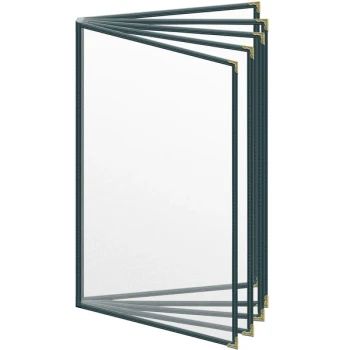 H. Risch, Inc. TE-10V Deluxe Sewn 8 1/2" x 14" Green 10 View Vinyl Menu Cover with Gold Decorative Corners and Matte Finish