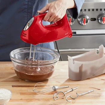 Hamilton Beach Red 6 Speed Hand Mixer with Beaters, Dough Hooks, Whisk, and Easy Access Snap-On Case 62633G