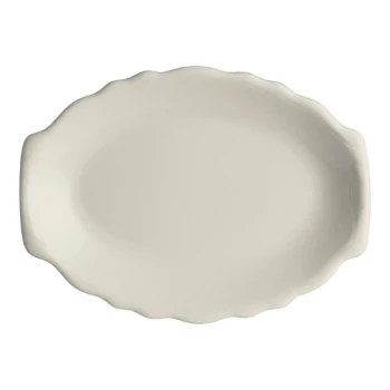 Homer Laughlin from Steelite International HL52300 Carolyn 7 3/4" x 5 3/4" Ivory (American White) Scalloped Edge Oval Platter - 36/Case