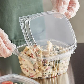 Choice 16 oz. Clear Recycled PET Tall Hinged Deli Container - 200/Case