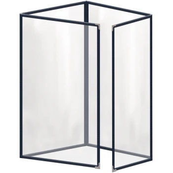 H. Risch, Inc. TETQ Deluxe Sewn 8 1/2" x 14" Blue 8 View Foldout Vinyl Menu Cover with Silver Decorative Corners and Gloss Finish