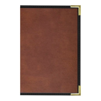 H. Risch, Inc. 5 1/2" x 8 1/2" Brown Tuxedo Leather Customizable 3 View Menu Cover with Interior Pockets