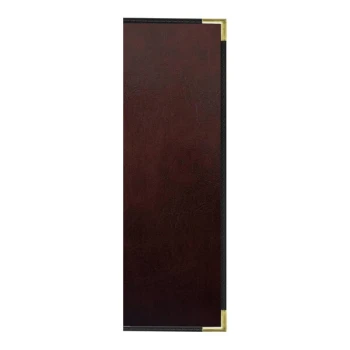 H. Risch, Inc. 4 1/4" x 14" Wine Tuxedo Leather Customizable 2 View Menu Cover with Interior Pockets