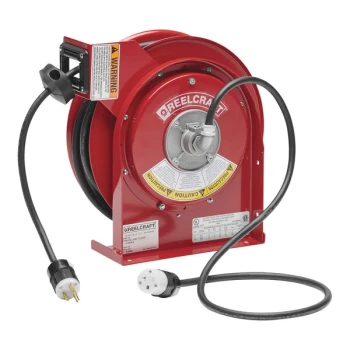 Reelcraft L 4545 123 3A-RP 12/3 45' Premium-Duty Single Receptacle Reverse Plug Power Cord Reel