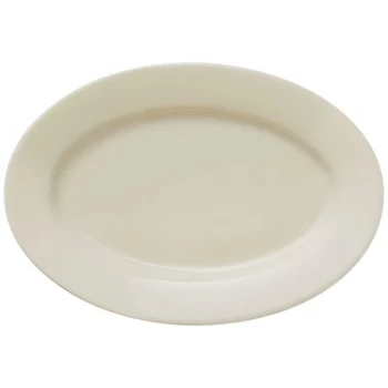 Libbey Porcelana Cream 10 1/4" x 7 1/8" Oval Cream White Wide Rim Rolled Edge Porcelain Platter - 12/Case