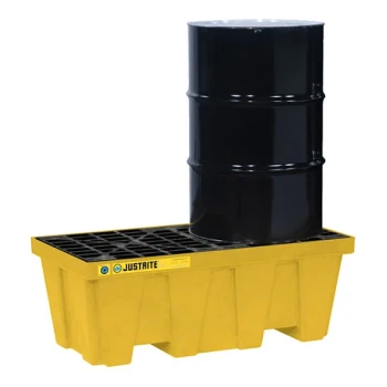 Justrite EcoPolyBlend 66 Gallon Yellow 2-Drum In-Line Plastic Pallet with Drain 28624