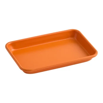 Baker's Lane Eighth Size 19 Gauge Non-Stick 6 1/2 inch x 9 1/2 inch Orange Wire in Rim Aluminum Bun / Sheet Pan / Tray
