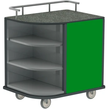 Lakeside 8713G Stainless Steel Self-Serve Compact Hydration Cart with 3 Corner Shelves and Green Laminate Finish - 35" x 26" x 38"