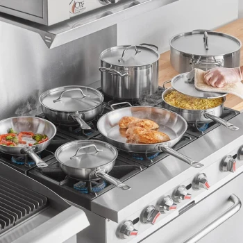 Vigor SS1 Series 12-Piece Induction Ready Stainless Steel Cookware Set with 2 Saucier Pans, 3 Qt. Saute, 10 Qt. Brazier, 2 Fry Pans, and 8 Qt. Stock Pot