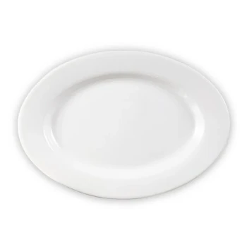 CAC RCN-81 Clinton 18" x 12 1/2" Bright White Rolled Edge Oval Porcelain Platter - 6/Case