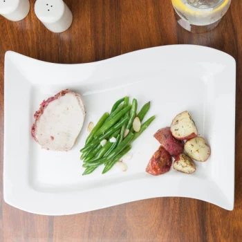CAC MIA-14 Miami 13 1/2" x 8 7/8" Bone White Rectangular Porcelain Platter - 12/Case