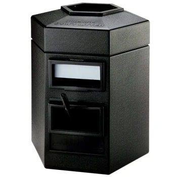 Commercial Zone 755201 35 Gallon Islander Series Black Cayman Hexagonal Trash Can with Paper Towel Dispenser, Squeegee, and Windshield Wash Station