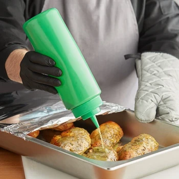 Choice 32 oz. Green Wide Mouth Squeeze Bottle - 6/Pack