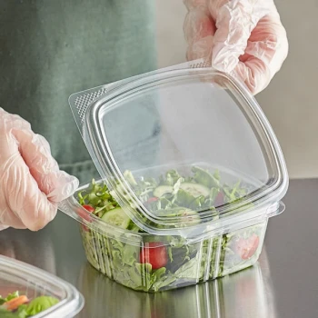 Choice 12 oz. Clear Recycled PET Hinged Deli Container - 50/Pack